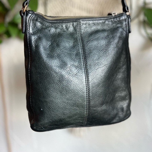 Margot Genuine Leather Black Crossbody Bag Tassel Zip Pebbled Medium - Picture 3 of 11